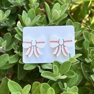 Baseball Bow Shaped Earrings for Teen Kids Mom Team Gift